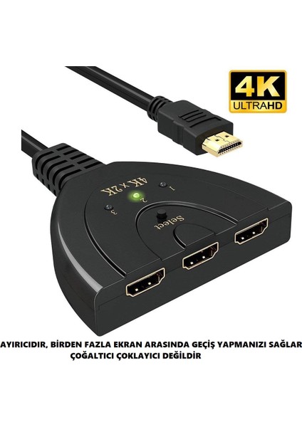 HDMI Switch 3 Port Ayırıcı Ultra Hd 4K Uyumlu