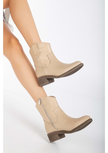 Kadın Deri Kovboy Bot - Bej modelleri
