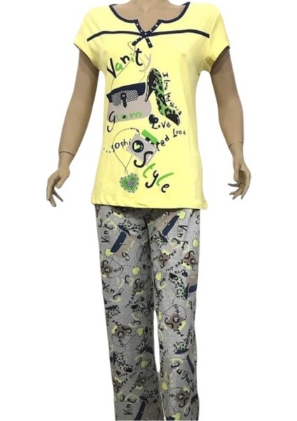 Moyra CAPRICE-5208-BAYAN Kısa Kollu Pijama Takımı-Sarı