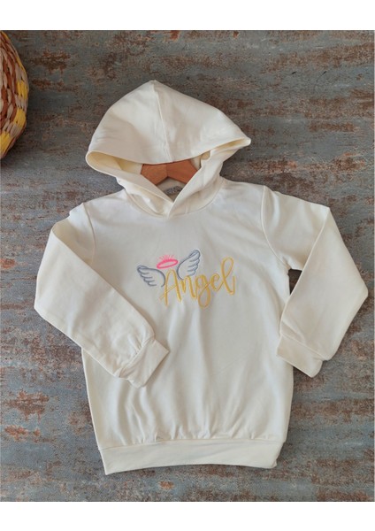 Ekru Renk, Nakış Işlemeli Kapüşonlu Kız Çocuk Sweatshirt fiyatları