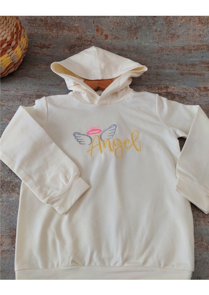 Ekru Renk, Nakış Işlemeli Kapüşonlu Kız Çocuk Sweatshirt modelleri
