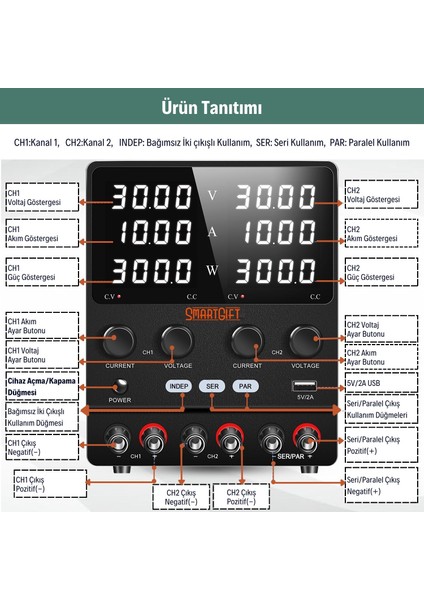 0-30V/10A-60V/10A-30V/20A Ayarlanabilir Dc Güç Kaynağı Voltaj Regülatörü Çift Çıkışlı Siyah