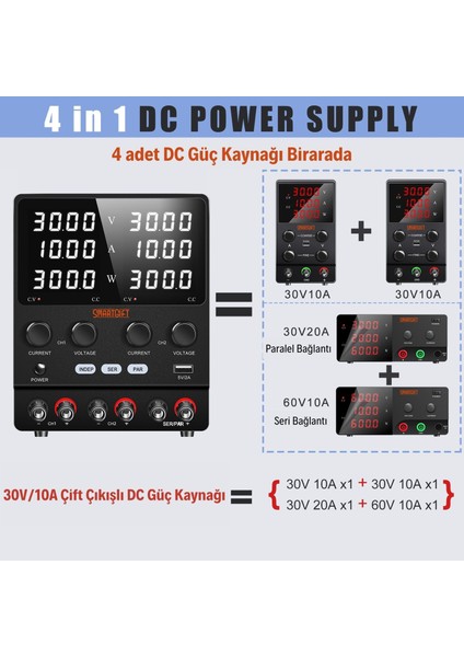 0-30V/10A-60V/10A-30V/20A Ayarlanabilir Dc Güç Kaynağı Voltaj Regülatörü Çift Çıkışlı Siyah