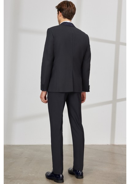 ALTINYILDIZ CLASSICS Erkek Lacivert Slim Fit Dar Kesim Çıkma Şal Yaka Yünlü Smokin Takım