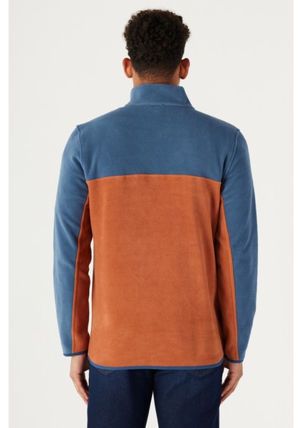 Erkek Indıgo-kıremıt Standart Fit Normal Kesim Günlük Rahat Çift Renkli Polar Spor Sweatshirt