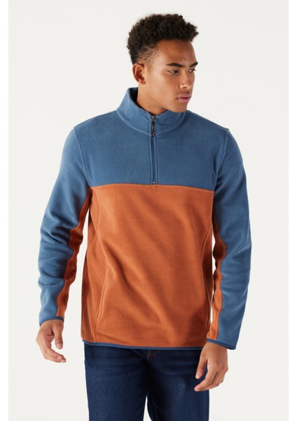 Erkek Indıgo-kıremıt Standart Fit Normal Kesim Günlük Rahat Çift Renkli Polar Spor Sweatshirt