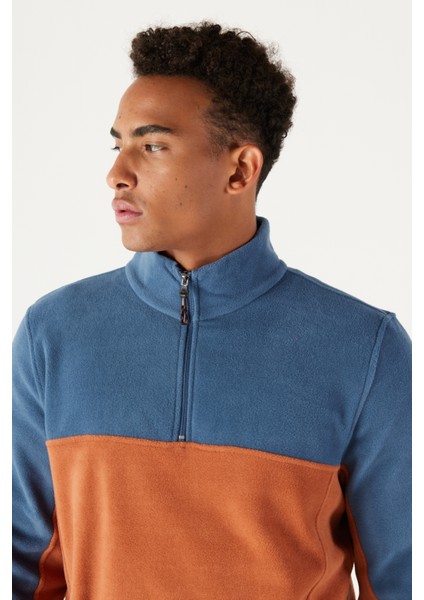 Erkek Indıgo-kıremıt Standart Fit Normal Kesim Günlük Rahat Çift Renkli Polar Spor Sweatshirt