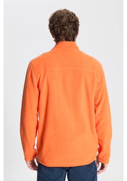 Erkek Turuncu Anti-pilling Tüylenme Yapmayan Standart Fit Dik Yaka Soğuk Geçirmez Polar Sweatshirt