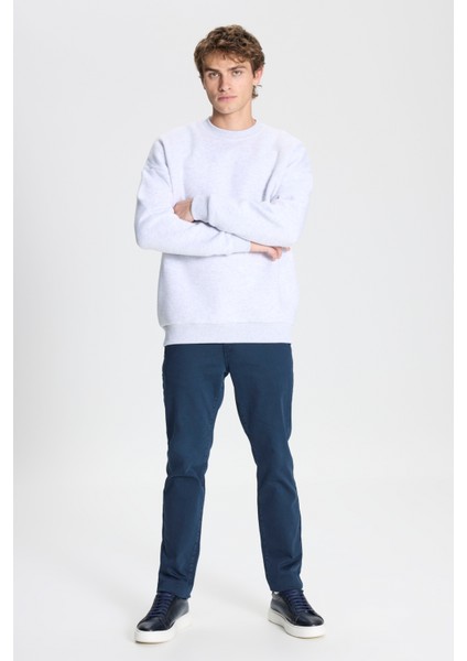 Erkek Kar Melanj Standart Fit Normal Kesim Içi Polarlı 3 Iplik Bisiklet Yaka Sweatshirt