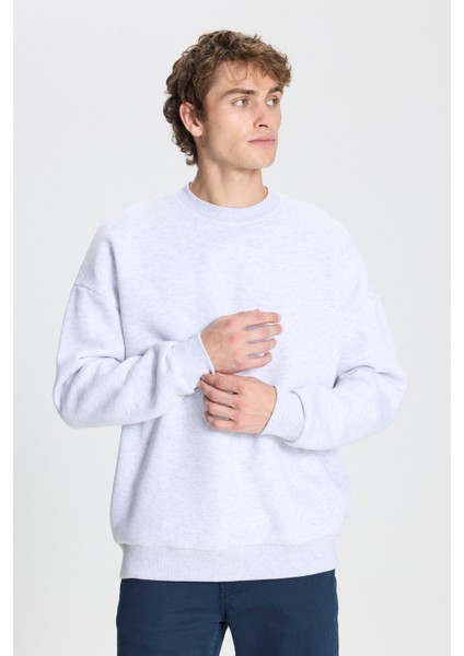 Erkek Kar Melanj Standart Fit Normal Kesim Içi Polarlı 3 Iplik Bisiklet Yaka Sweatshirt