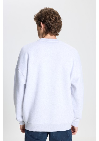 Erkek Kar Melanj Standart Fit Normal Kesim Içi Polarlı 3 Iplik Bisiklet Yaka Sweatshirt