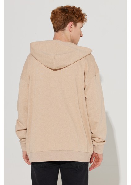 ALTINYILDIZ CLASSICS Erkek Sütlü Kahve Oversize Fit Bol Kesim Kapüşonlu Yaka %100 Pamuk Fermuarlı Sweatshirt
