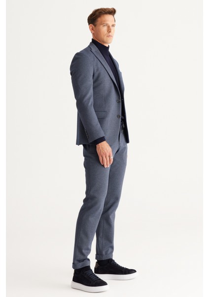 ALTINYILDIZ CLASSICS Erkek Lacivert-Gri Slim Fit Dar Kesim Kırlangıç Yaka Desenli Takım Elbise indirimleri