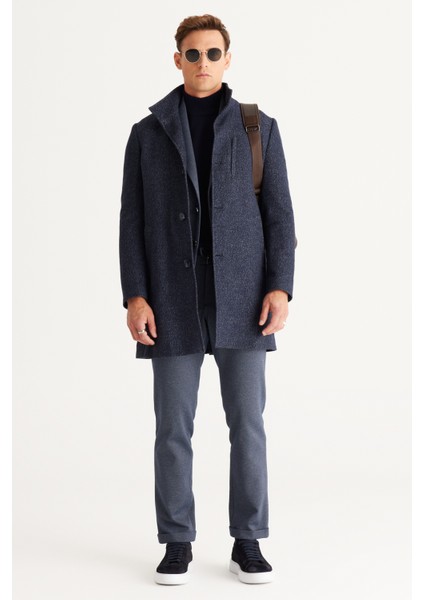 ALTINYILDIZ CLASSICS Erkek Lacivert-Gri Slim Fit Dar Kesim Kırlangıç Yaka Desenli Takım Elbise