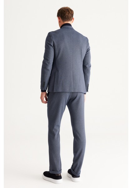 ALTINYILDIZ CLASSICS Erkek Lacivert-Gri Slim Fit Dar Kesim Kırlangıç Yaka Desenli Takım Elbise