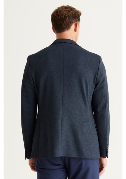 ALTINYILDIZ CLASSICS Erkek Siyah-lacivert Slim Fit Dar Kesim Mono Yaka Diagonal Desenli Blazer Ceket