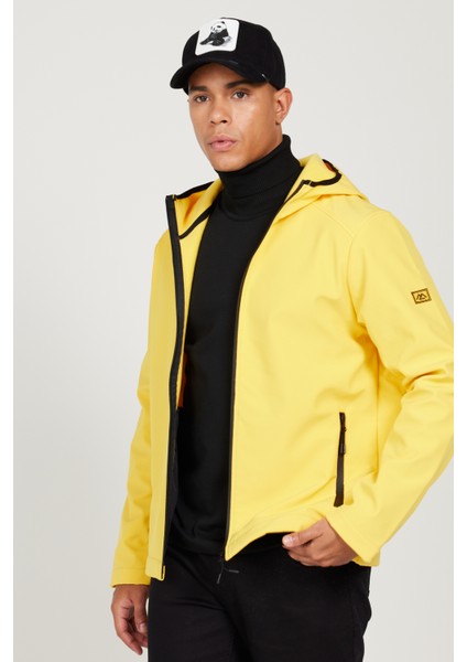 Erkek Sarı Standart Fit Normal Kesim Dik Yaka Softshell Mont