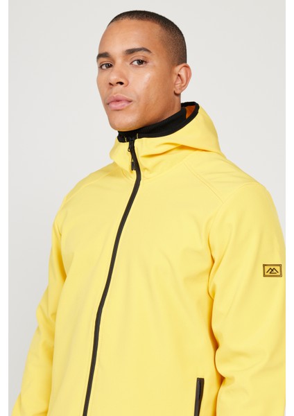 Erkek Sarı Standart Fit Normal Kesim Dik Yaka Softshell Mont