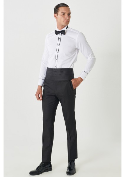 ALTINYILDIZ CLASSICS Erkek Siyah Slim Fit Dar Kesim Mono Yaka Desenli Yelekli Smokin Takım