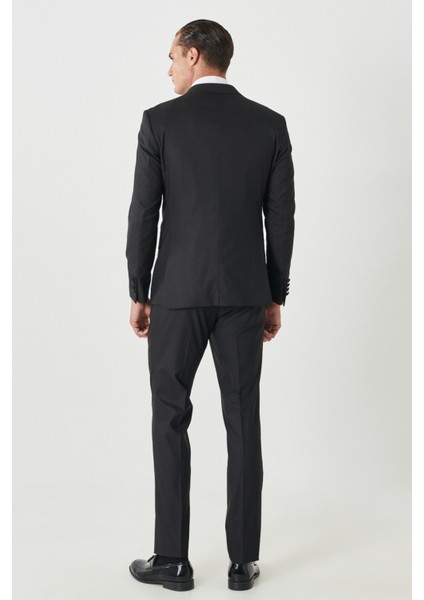 ALTINYILDIZ CLASSICS Erkek Siyah Slim Fit Dar Kesim Mono Yaka Desenli Yelekli Smokin Takım