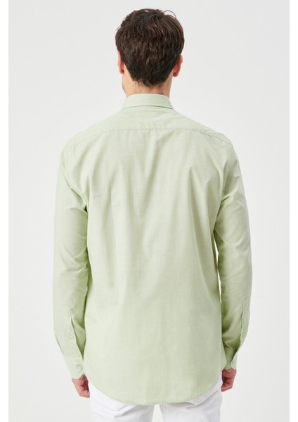ALTINYILDIZ CLASSICS Erkek Yeşil Slim Fit Dar Kesim Düğmeli Yaka Desenli Gömlek
