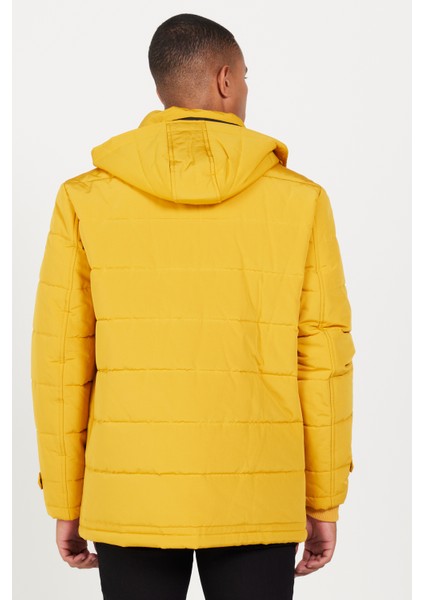 Erkek Sarı Standart Fit Normal Kesim Dik Yaka Soğuk Geçirmez Outdoor Kaban