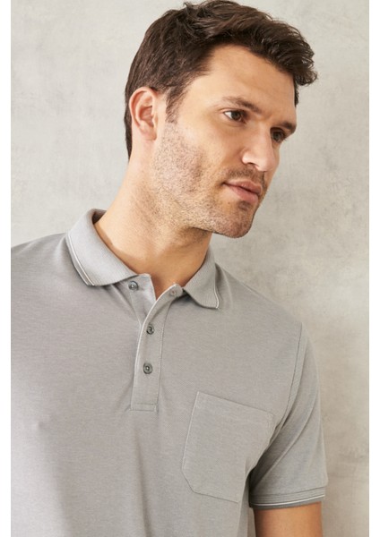 AC&Co / Altınyıldız Classics Erkek Çekmeyen Pamuklu Kumaş Regular Fit Rahat Kesim Gri Kıvrılmaz Polo Yaka Cepli Tişört modelleri