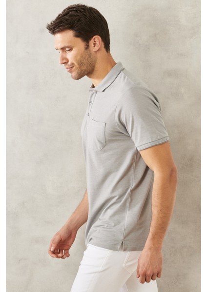 AC&Co / Altınyıldız Classics Erkek Çekmeyen Pamuklu Kumaş Regular Fit Rahat Kesim Gri Kıvrılmaz Polo Yaka Cepli Tişört indirimleri