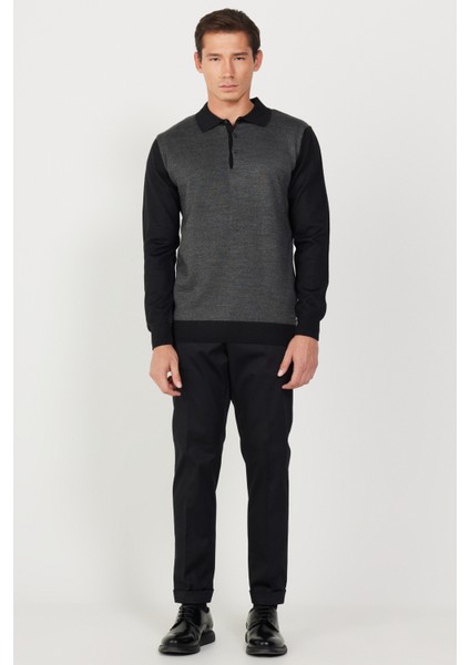 ALTINYILDIZ CLASSICS Erkek Siyah Slim Fit Dar Kesim Gabardin Kumaş Desenli Pamuklu Esnek Beli Lastikli Pantolon