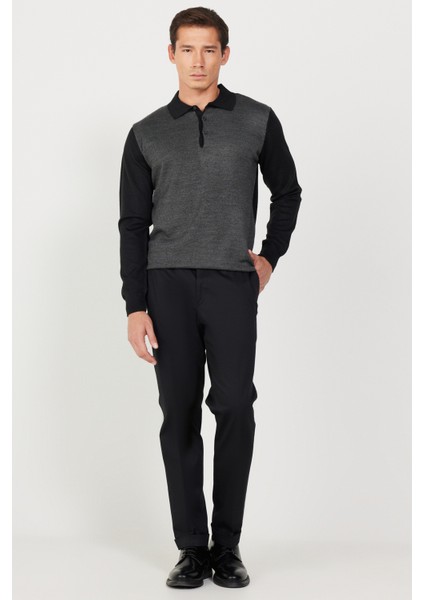 ALTINYILDIZ CLASSICS Erkek Siyah Slim Fit Dar Kesim Gabardin Kumaş Desenli Pamuklu Esnek Beli Lastikli Pantolon