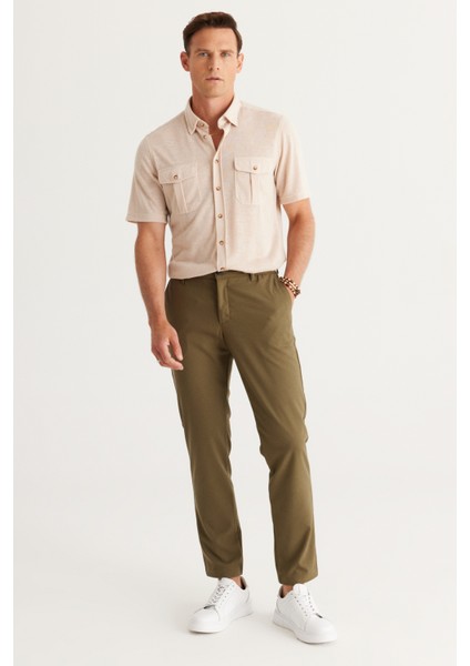Erkek Haki Slim Fit Dar Kesim Esnek Pantolon