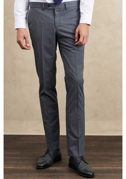 ALTINYILDIZ CLASSICS Erkek Lacivert-gri Ekstra Slim Fit Dar Kesim Kırlangıç Yaka Kareli Klasik Takım Elbise