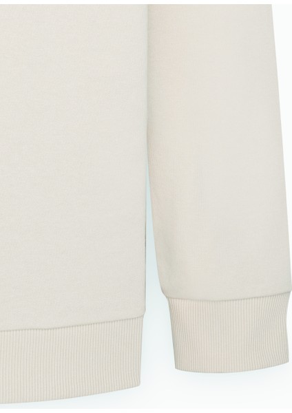 Real Madrid Lisanslı 3 İplik Pamuklu Oversize Fit Bol Kesim Erkek Açık Bej Bisiklet Yaka Sweatshirt