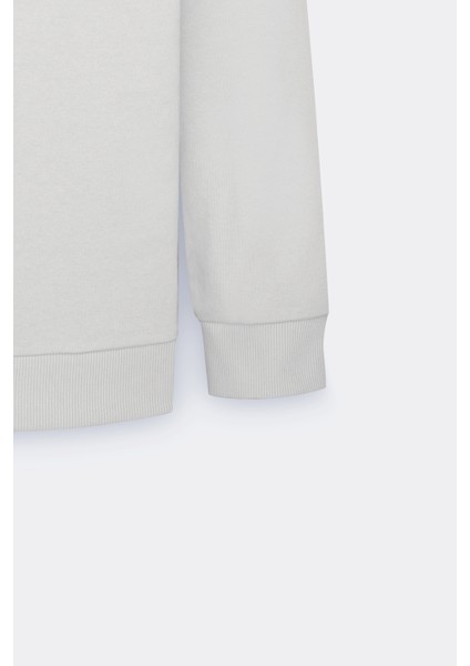 Harvard Lisanslı 3 İplik Pamuklu Oversize Fit Bol Kesim Erkek Ekru Bisiklet Yaka Sweatshirt