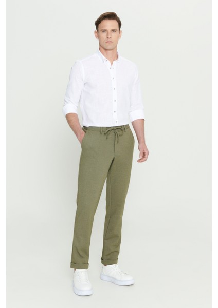 Erkek Haki Slim Fit Dar Kesim Beli Bağlamalı Esnek Pantolon
