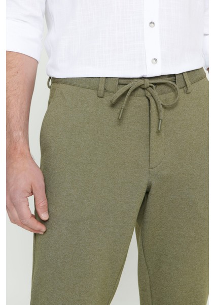 Erkek Haki Slim Fit Dar Kesim Beli Bağlamalı Esnek Pantolon