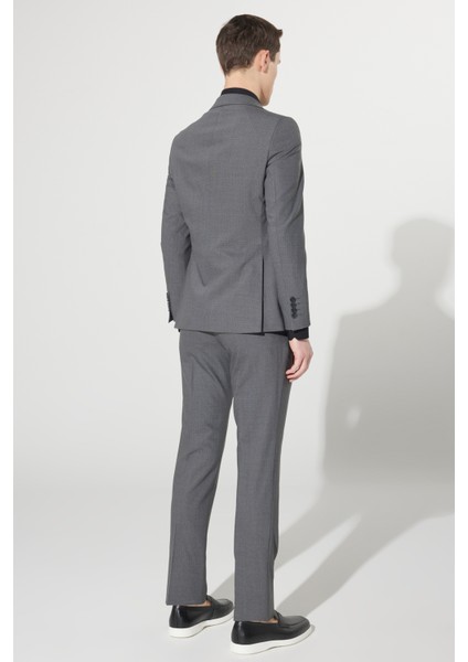 Ekstra Slim Fit Dar Kesim Mono Yaka Kareli Yünlü Takım Elbise
