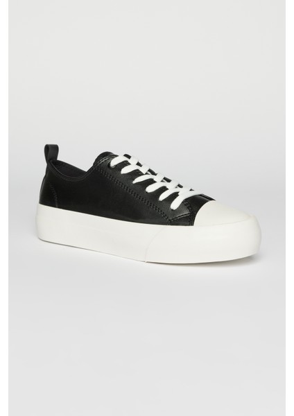 Erkek Siyah Bağcıklı Esnek Rahat Taban Desensiz Sneaker Ayakkabı