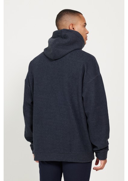 Erkek Indigo Melanj Oversize Bol Kesim Içi Polarlı 3 Iplik Kapüşonlu Sweatshirt