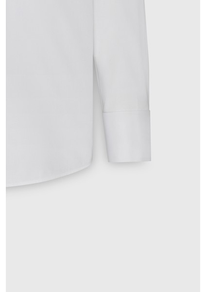 ALTINYILDIZ CLASSICS Erkek Beyaz Kırışmaz Kumaşlı Slim Fit Dar Kesim %100 Pamuk Siyah Detaylı Ata Yaka Gömlek