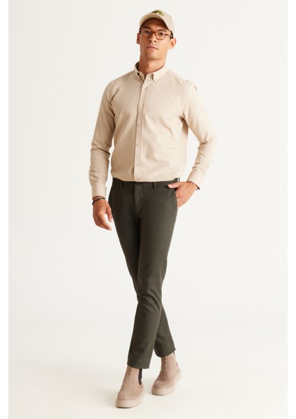 ALTINYILDIZ CLASSICS Erkek Yeşil Slim Fit Dar Kesim Yan Cep Pamuklu Esnek Rahat Armürlü Pantolon