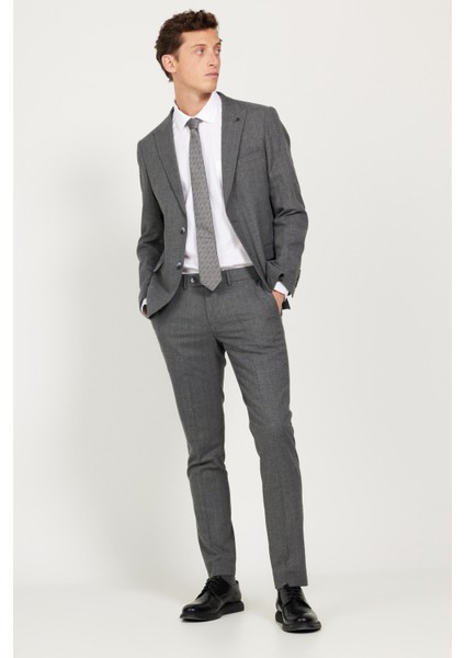 ALTINYILDIZ CLASSICS Erkek Koyu Gri Slim Fit Dar Kesim Kırlangıç Yaka Çizgili Takım Elbise fiyatları