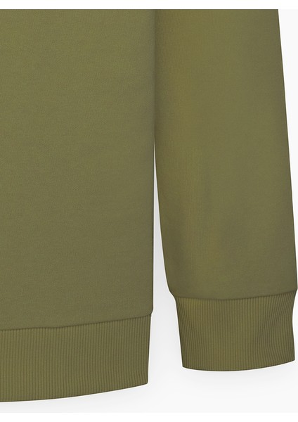Erkek Haki Harvard Lisanslı 3 İplik Pamuklu Oversize Fit Bol Kesim Bisiklet Yaka Sweatshirt