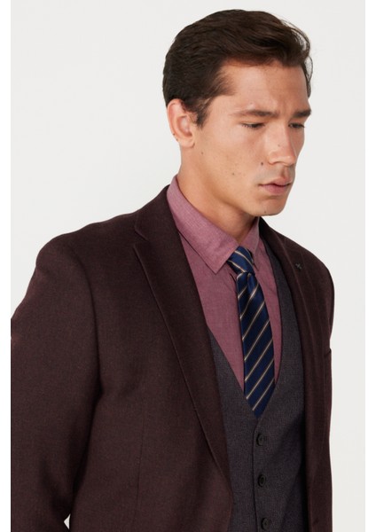 ALTINYILDIZ CLASSICS Erkek Bordo-Gri Slim Fit Dar Kesim Mono Yaka Desenli Yelekli Takım Elbise indirimleri