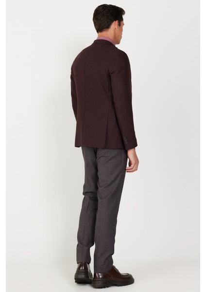 ALTINYILDIZ CLASSICS Erkek Bordo-Gri Slim Fit Dar Kesim Mono Yaka Desenli Yelekli Takım Elbise