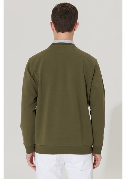 ALTINYILDIZ CLASSICS Erkek Haki Standart Fit Normal Kesim Bisiklet Yaka Sweatshirt