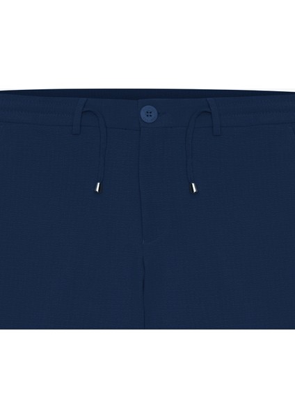 AC&Co / Altınyıldız Classics Erkek Lacivert Slim Fit Dar Kesim Beli Bağlamalı Yan Cep Gofre Desenli Pantolon