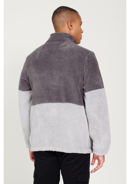 Erkek A.melanj G.melanj Standart Fit Dik Yaka Kanguru Cepli Çift Renkli Sherpa Polar Sweatshirt