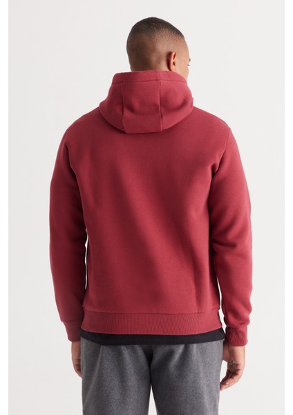 AC&Co / Altınyıldız Classics Erkek Bordo Standart Fit Içi Polarlı 3 Iplik Kapüşonlu Kanguru Cepli Pamuklu Sweatshirt