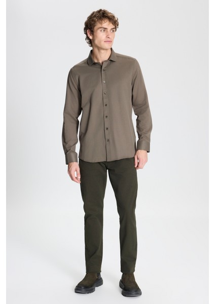Erkek Haki Slim Fit Dar Kesim Italyan Yaka Armürlü Gömlek fiyatları